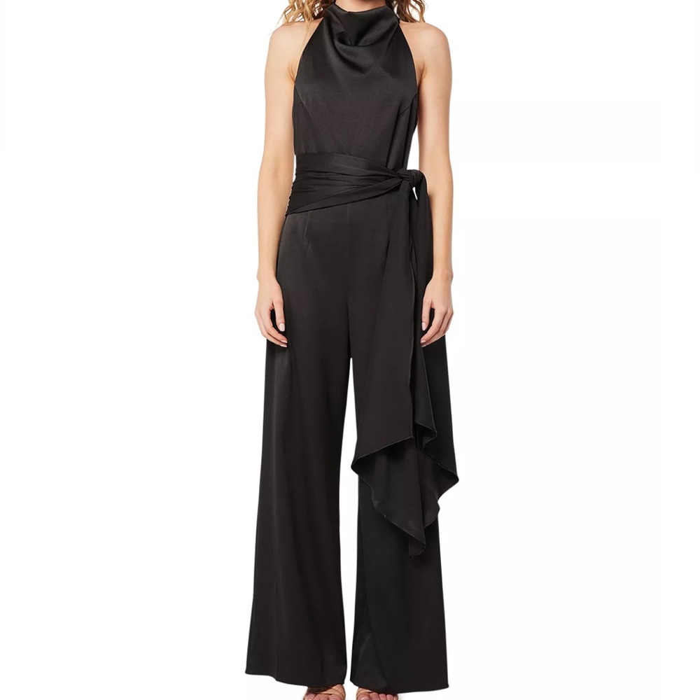 Elliatt Black Halter Wide-Leg Jumpsuit with Sash